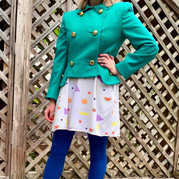 Vintage Teal Wool Gold Button Jacket - Picture 3 of 8